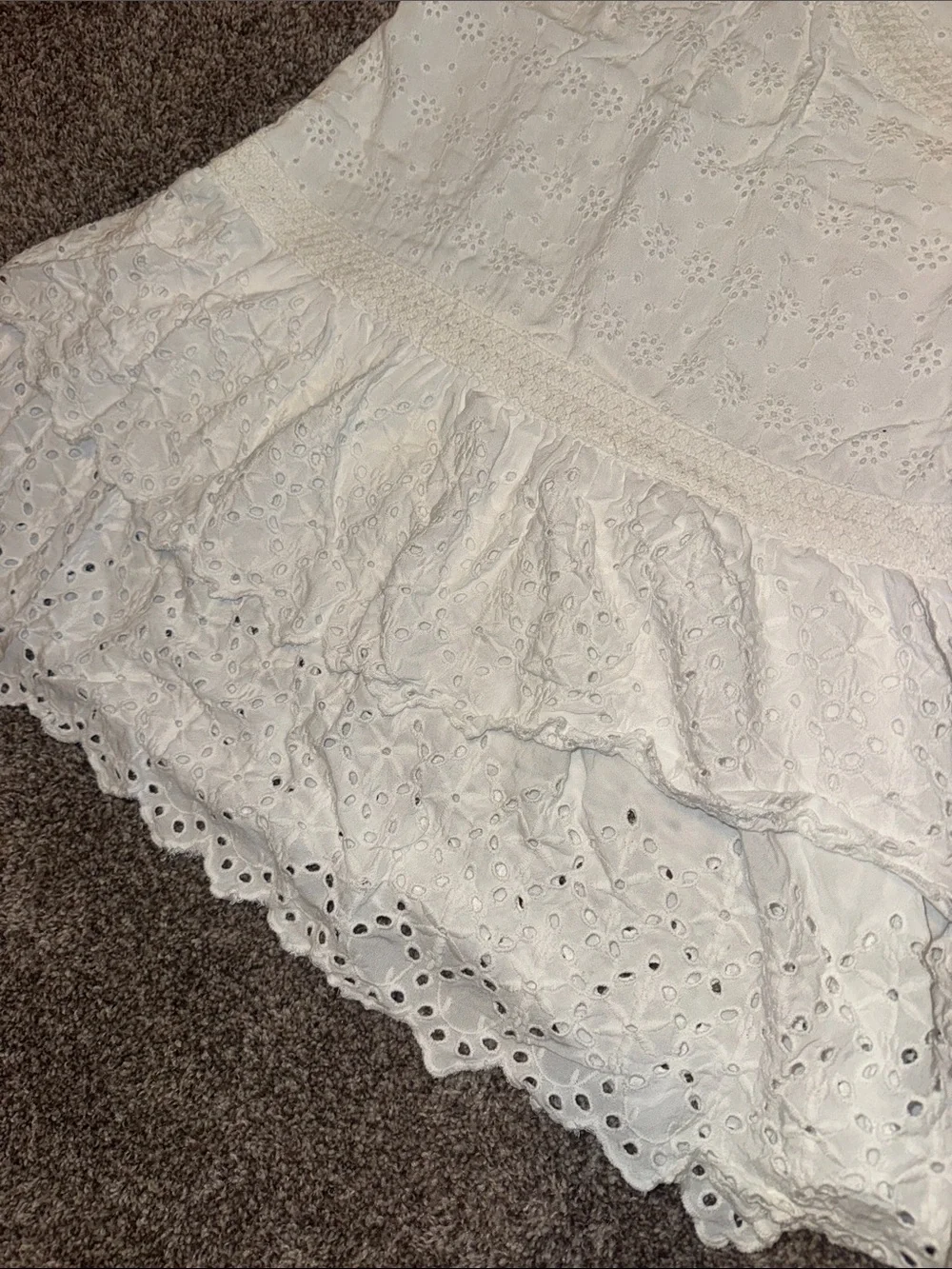 White Eyelet Lace Ruffle Slip Dress